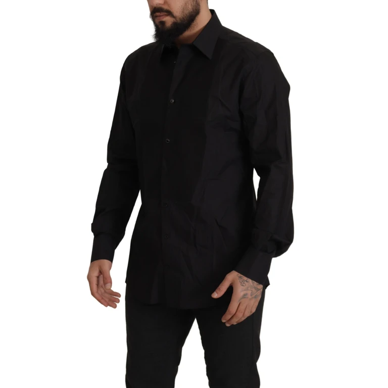 Dolce & Gabbana Black Gold Slim Fit Tuxedo Dress Shirt Cotton - Men