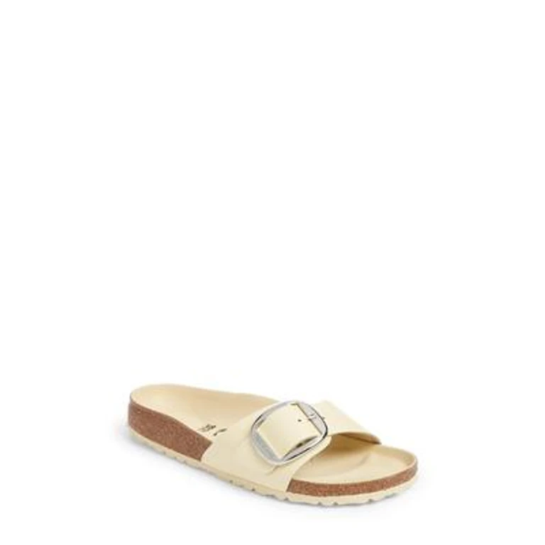 Madrid Big Buckle Natural Leather Patent High Shine Sandals Narrow