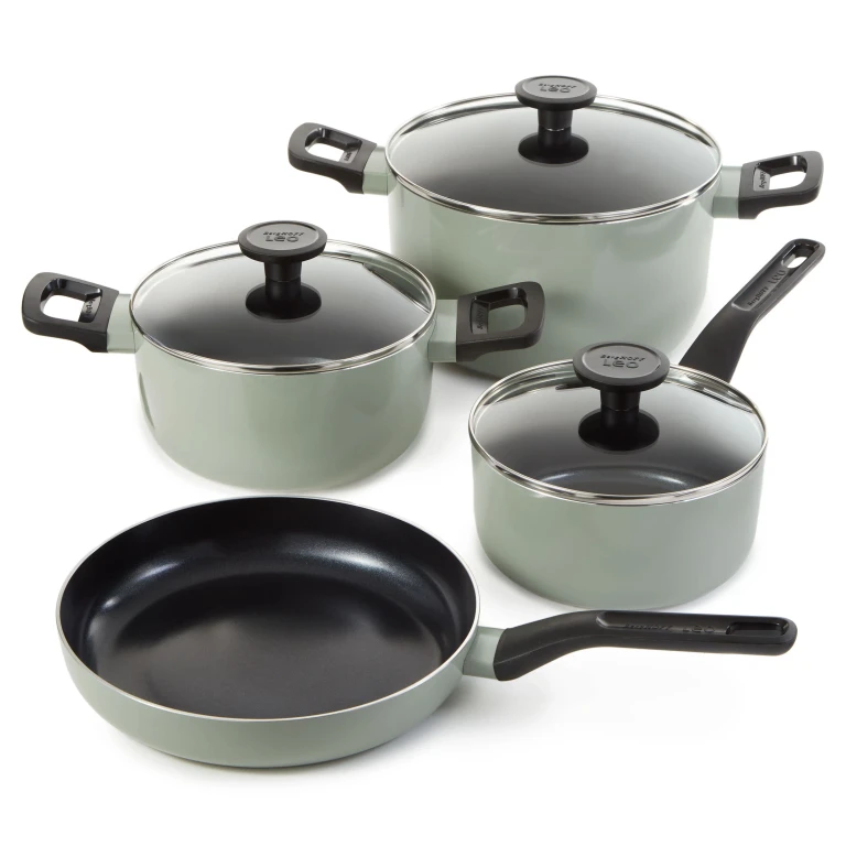 Leo Glints 7Pc Ceramic Nonstick Cookware Set, Sage
