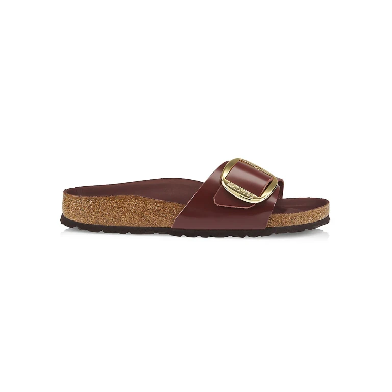 Unisex Madrid Big Buckle Natural Leather Patent Chocolate