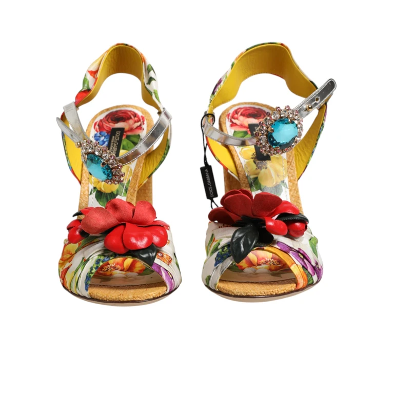 Dolce & Gabbana Multicolor Floral Crystal Embellished Sandals Shoes Se+lamb+goat+straw+10lf - Men