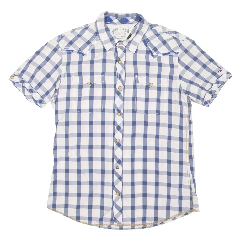 TOMMY HILFIGER Mens Shirt Blue 90s Check L