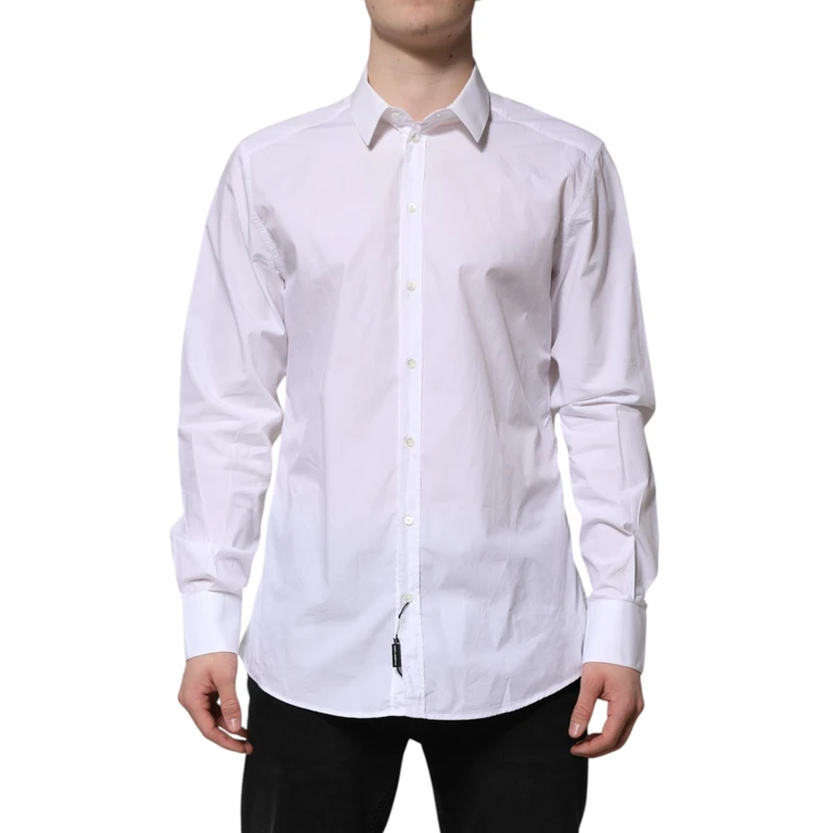 Dolce & Gabbana White Cotton Gold Long Sleeves Dress Shirt - Men