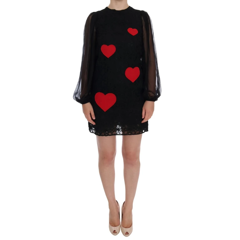 Dolce & Gabbana Black Lace Red Heart Shift Dress Polyamide - Women