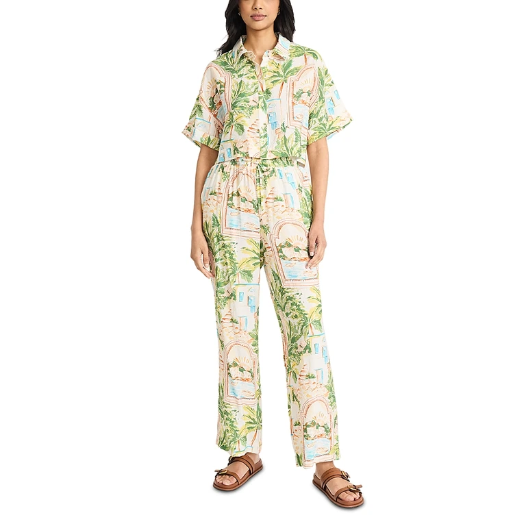 Postcard Print Top & Pants Set