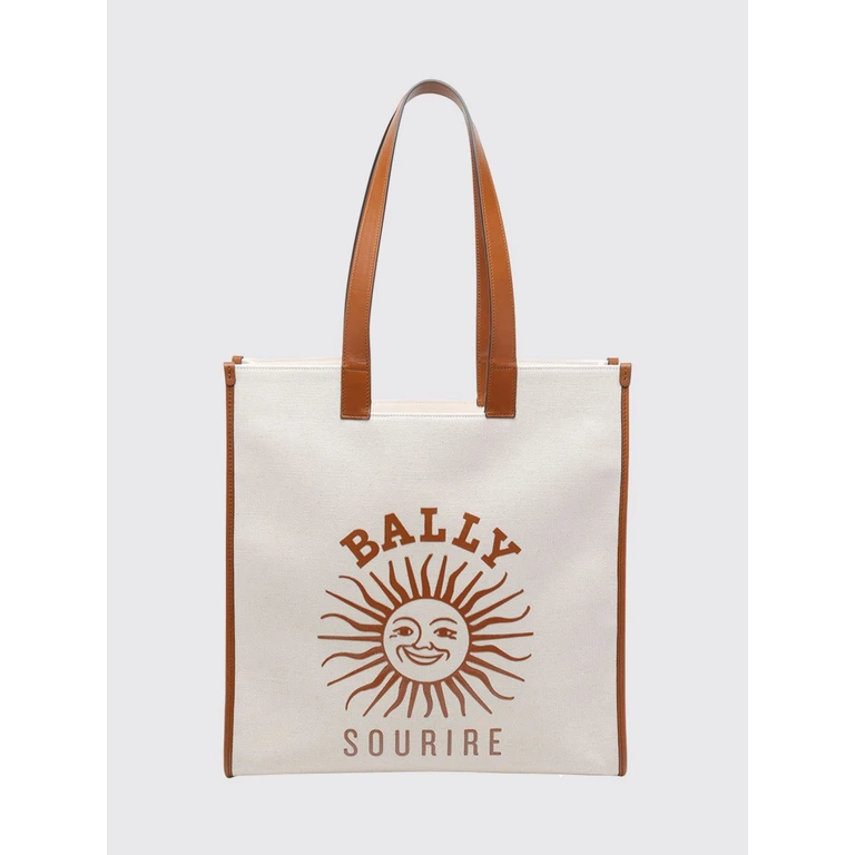 BALLY Canvas Tote Bag with Printed Logo and Double Leather Handles (WAE083CV089I1Z2)