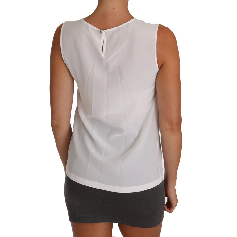 Dolce & Gabbana White Silk A-Line Sleeveless Blouse T-Shirt Top - Women