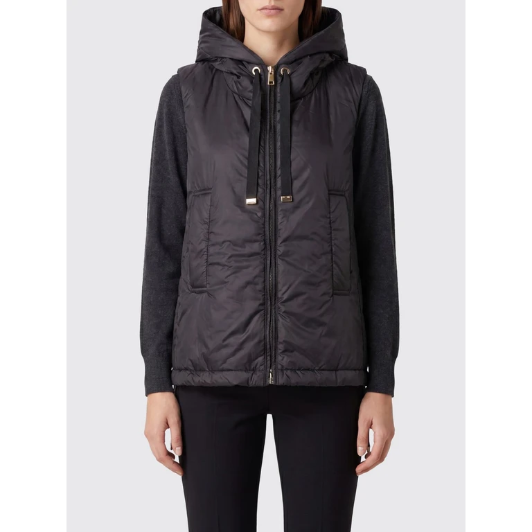 Padded Technical Fabric Vest with Hood and High Neck (2629296014600009)