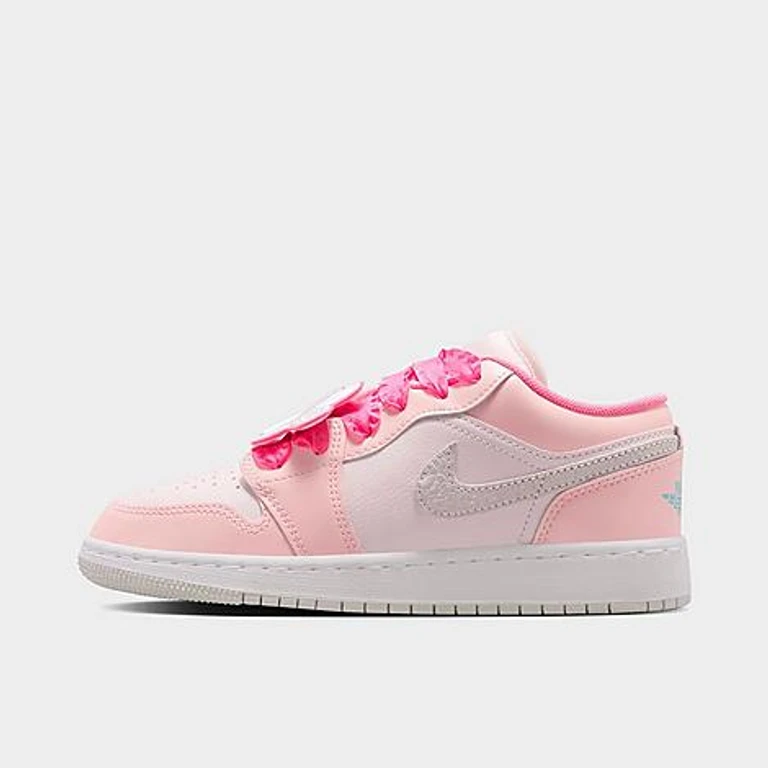 Jordan Big Kids Air Retro 1 Low SE Casual Shoes in Pink Bloom/Pearl Pink/Hyper Orange Size: 3.5