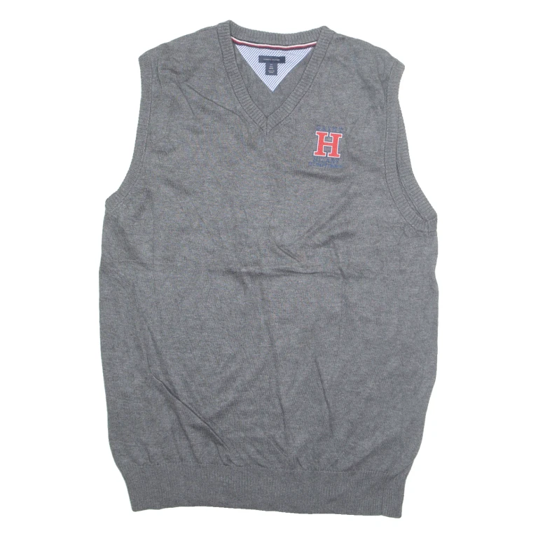 TOMMY HILFIGER Tall Mens Vest Grey V-Neck Tight Knit M