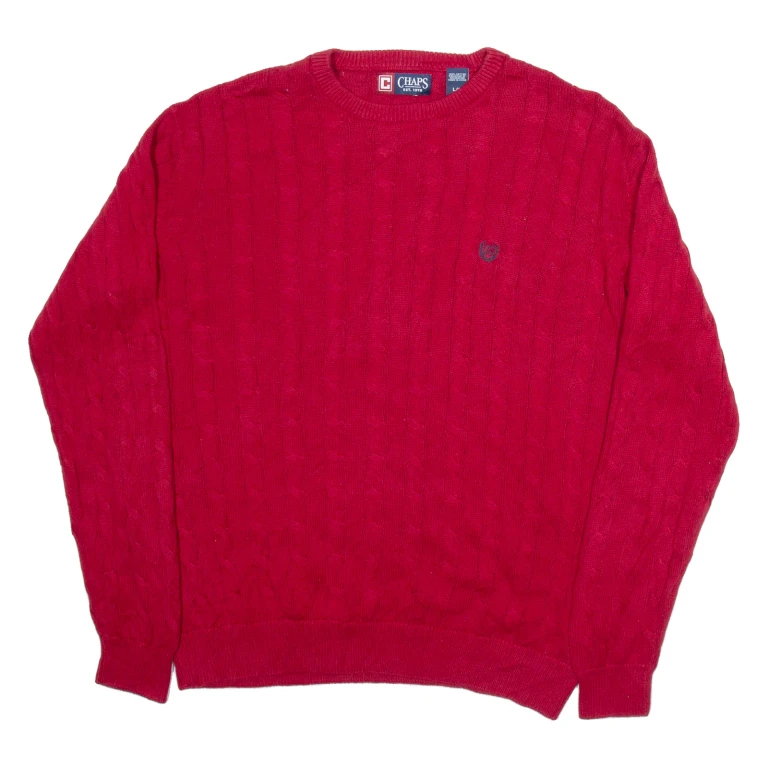 CHAPS Mens Jumper Red Cable Knit L