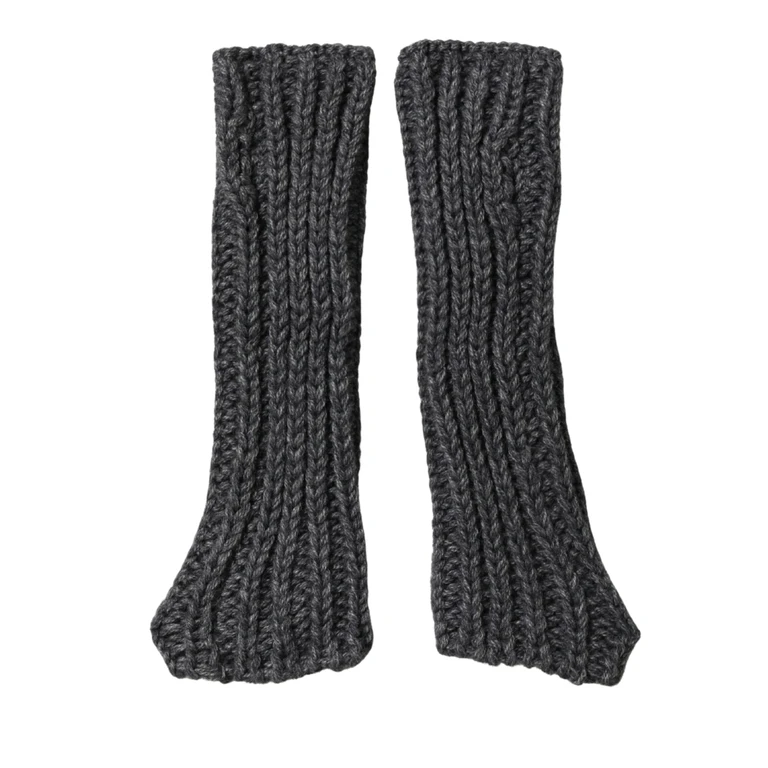 Gray Acrylic Knitted Fingerless Arm Warmer Gloves Alpaca Wool - Women
