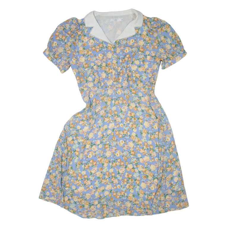 Womens Day Dress Blue Floral Short Sleeve Knee Length L