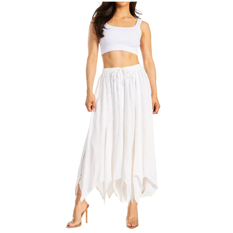 Sakkas Emery Womens Vintage Retro Maxi Rayon Embroidered Zigzag Hem Flowy Skirt