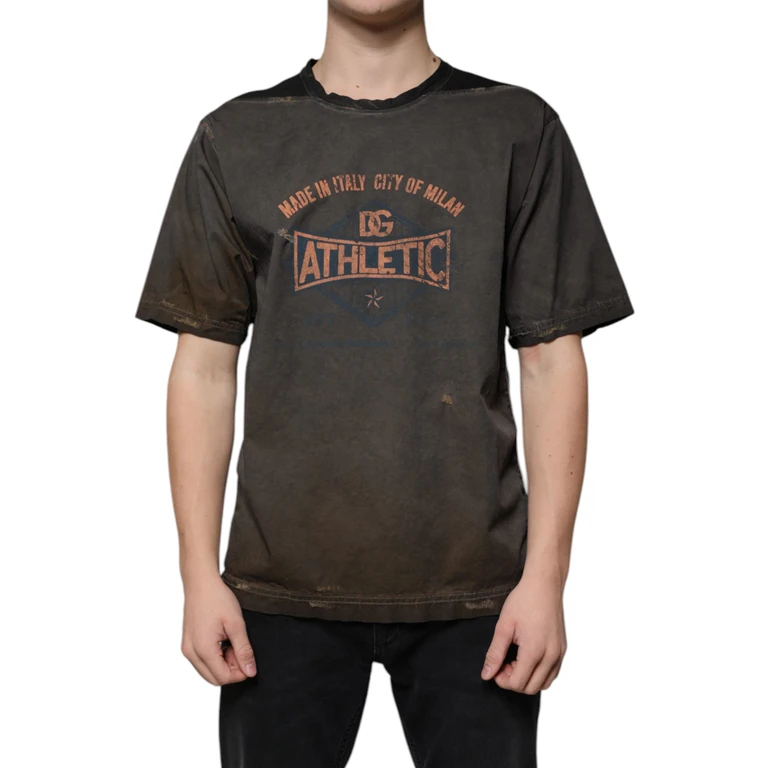 Dolce & Gabbana Brown Graphic Print Cotton Round Neck T-Shirt - Men