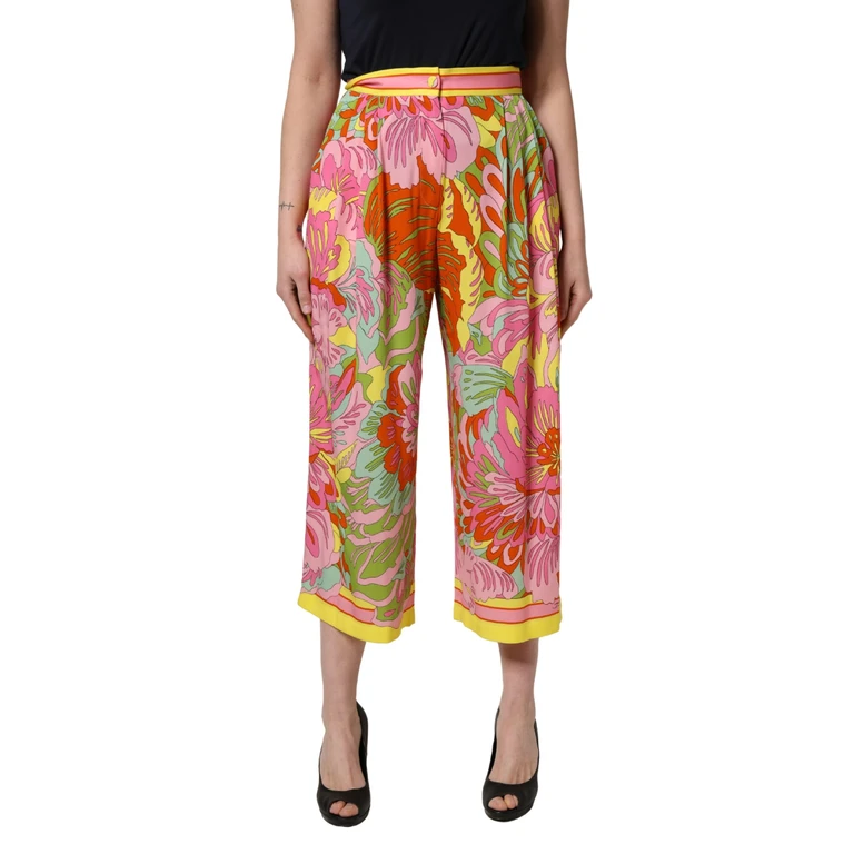 Dolce & Gabbana Multicolor Floralprint Cropped Trouser Pants Silk Elastane - Women
