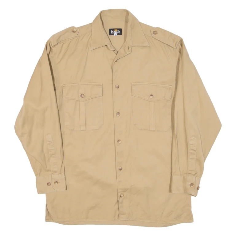 HAIK Mens Plain Shirt Brown Long Sleeve XS