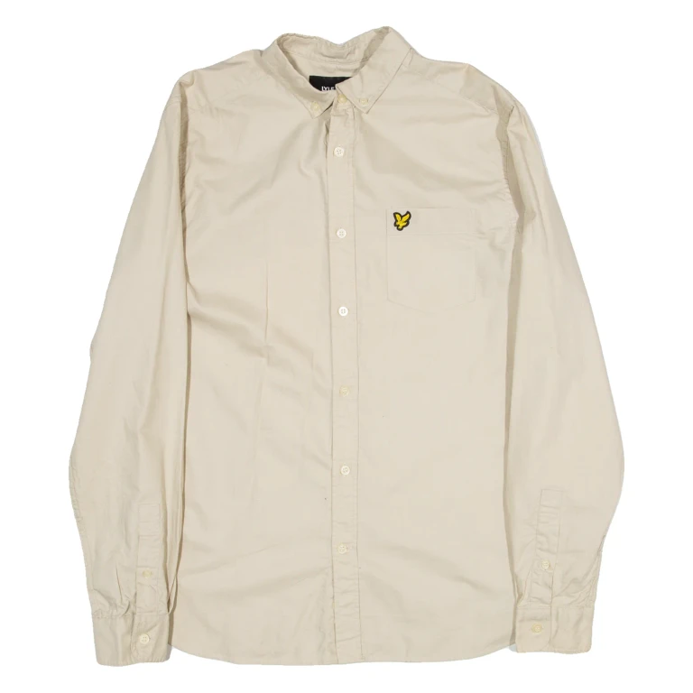 LYLE & SCOTT Mens Plain Shirt Beige Long Sleeve M