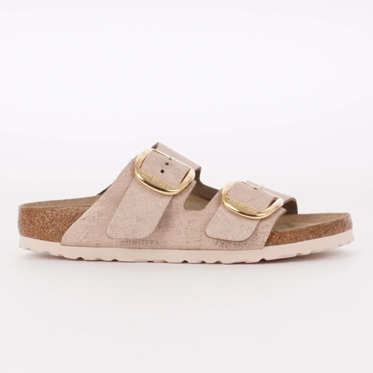 Arizona Big Buckle Leather Washed Metallic Rose Gold Sandals