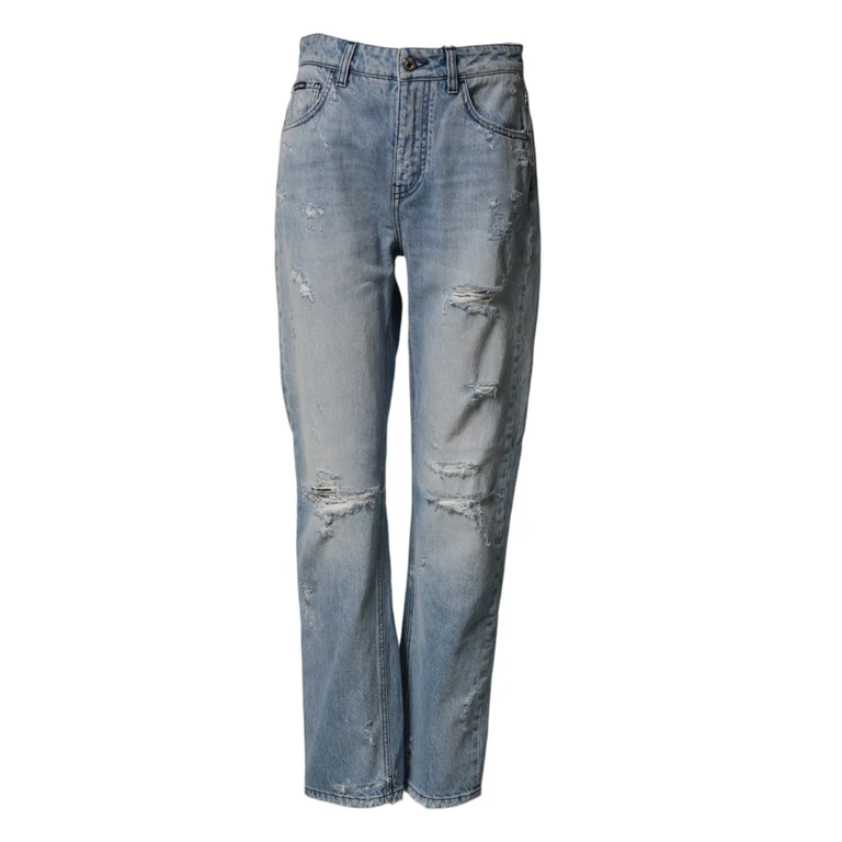 Dolce & Gabbana Lightblue Ripped Washed Boyfriend Denim Jeans Light Blue Co+02 Clothing - Women