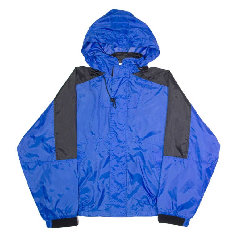 MARLBORO Mens Rain Jacket Blue Nylon 90s Hooded Colourblock L