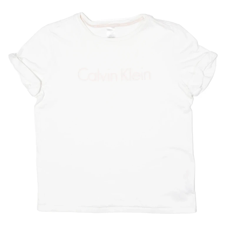 CALVIN KLEIN Womens T-Shirt White Crew Neck L