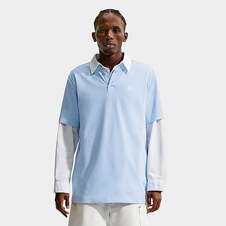 Nike Men's Club Short-Sleeve Henley Shirt in Hydrogen Blue/Hydrogen Blue/White Size: XS