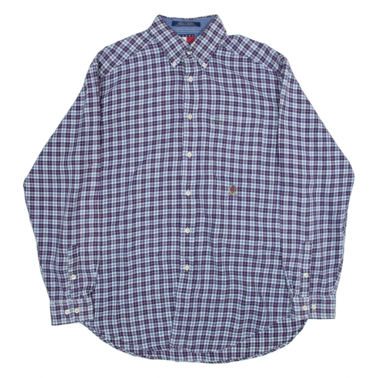 TOMMY HILFIGER Mens Shirt Blue Check Long Sleeve M