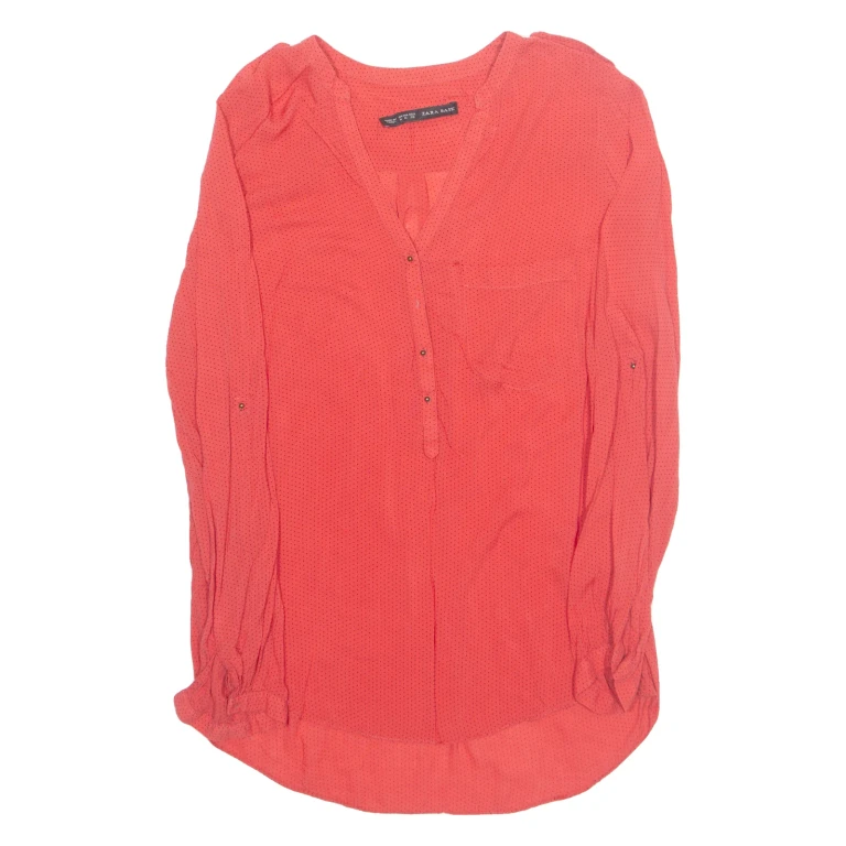 ZARA Womens Top Red V-Neck Long Sleeve Spotted M