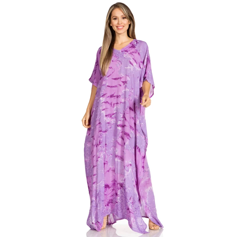 Sakkas Pilar Petite Women's Beach Maxi Caftan Dress in Short Sleeve Casual Style