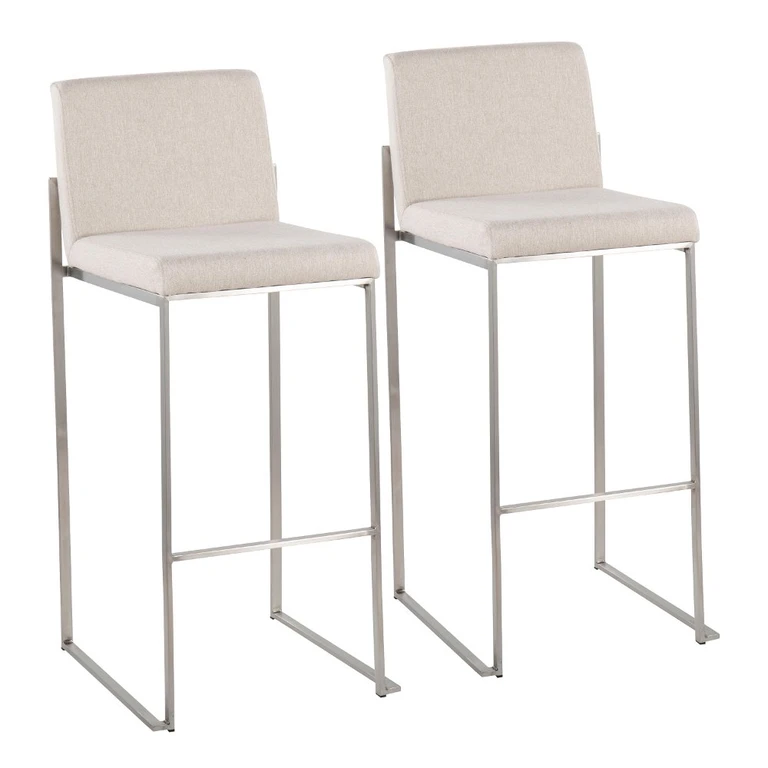 Fuji High Back Stainless & Beige Barstools, Set of 2