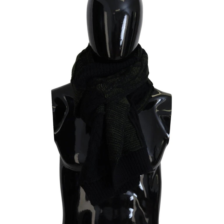Dolce & Gabbana Black Green Knitted Men Neck Wrap Shawl Scarf And Wool - Men