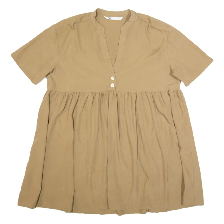 ZARA Womens Day Dress Beige Short Sleeve Knee Length S