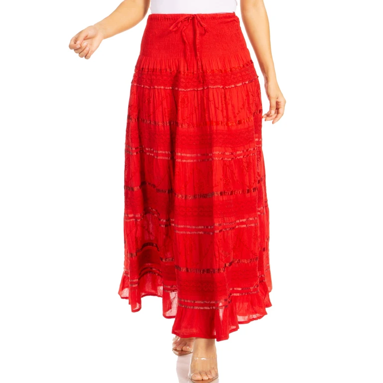 Sakkas Lace and Ribbon Peasant Boho Skirt