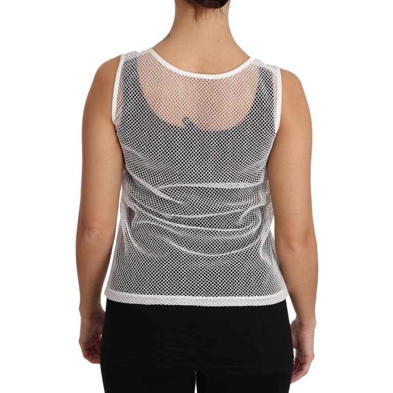 Dolce & Gabbana White Net Transparent Sleeveless Tank Top Cotton - Women