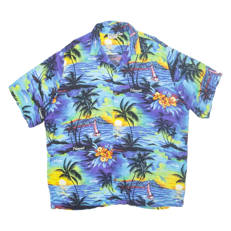 ALOHA HUT Mens Hawaiian Shirt Blue Crazy Pattern 2XL