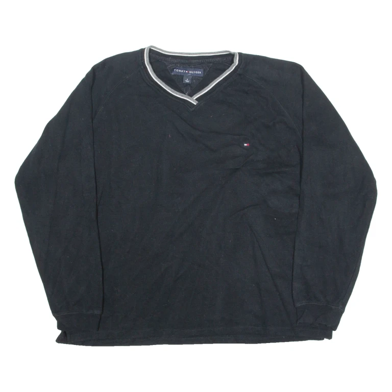 TOMMY HILFIGER Mens Jumper Black V-Neck Tight Knit M