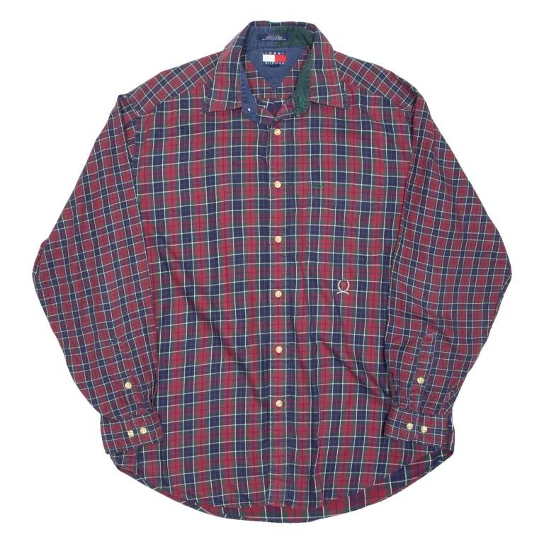 TOMMY HILFIGER Mens Shirt Red Check Long Sleeve M