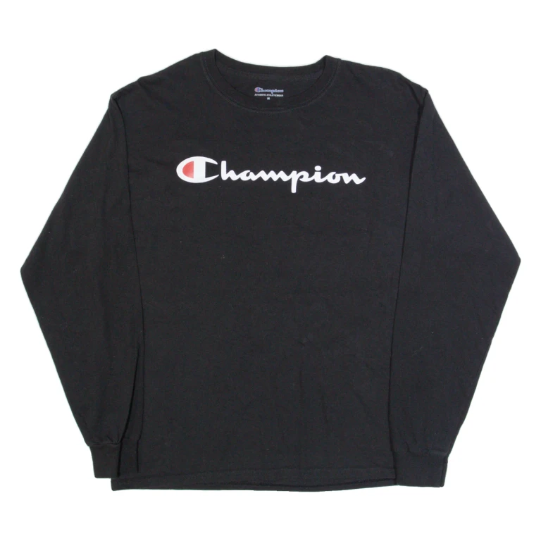 CHAMPION Mens T-Shirt Black Long Sleeve M