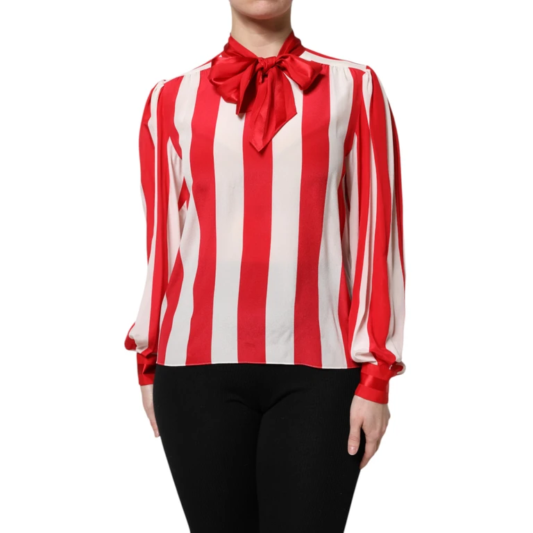 Dolce & Gabbana Red White Stripes Ascot Collar Blouse Top And Silk - Women
