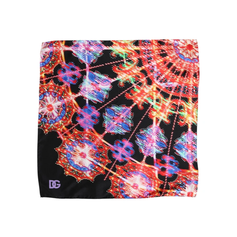 Black Multicolor Print Square Foulard Scarf Silk - Men