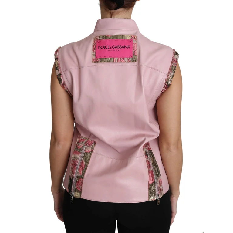 Pink Zippered Lamb Sleeveless Vest Leather Jacket Polyester Cotton Nylon Clothing - Women