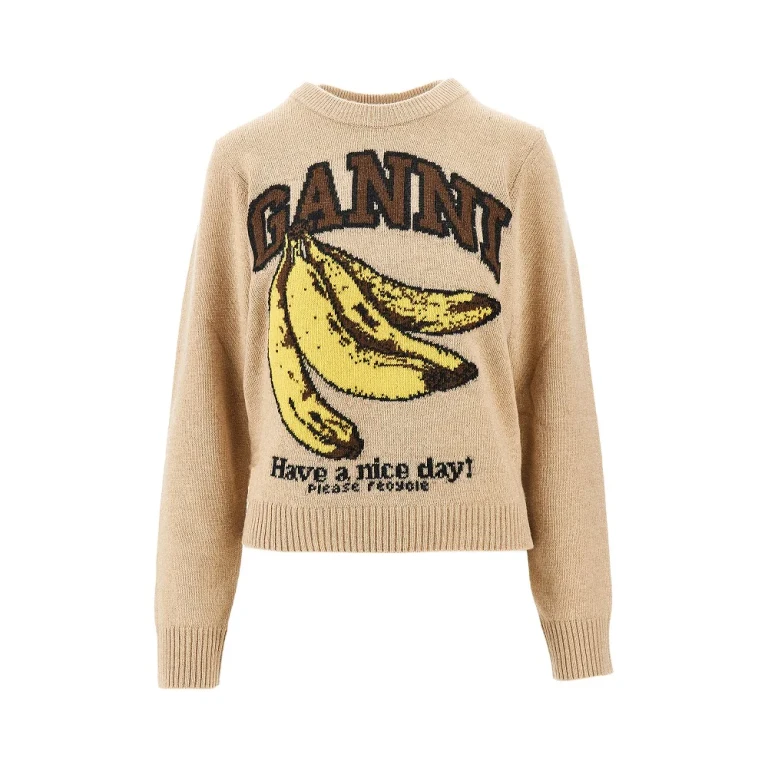 Suéter GANNI de mezcla de lana con intarsia de plátanos