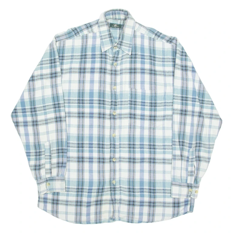 CASUAL LAND Mens Flannel Shirt Blue 90s Plaid Long Sleeve M