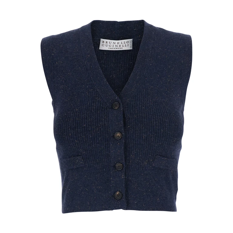 Slim Fit V-Neck Knitted Waistcoat in Cashmere Blend with Lurex (M9A822216C7186)