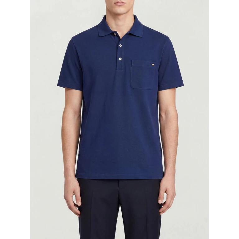 Cotton Polo Shirt with VLogo Signature and Patch Pocket (MH04VBMDD51)