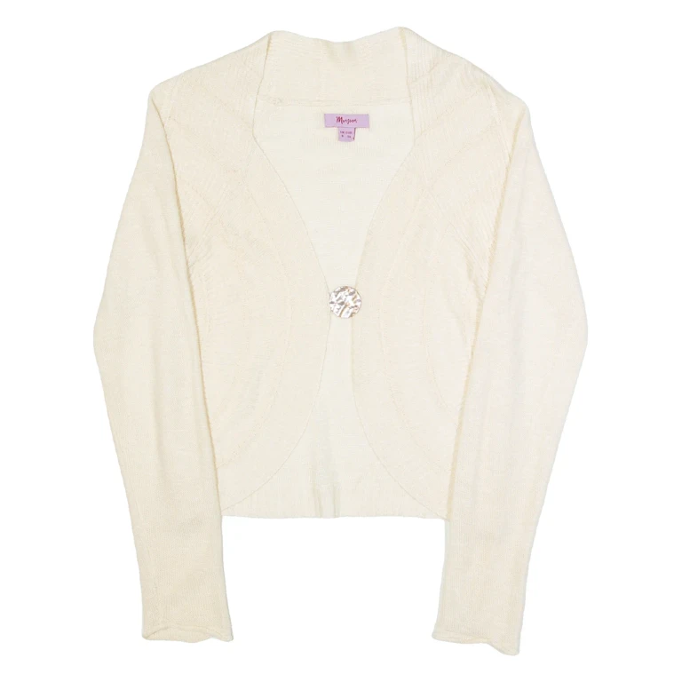 MONSOON Womens Cardigan Cream V-Neck Tight Knit Linen UK 8