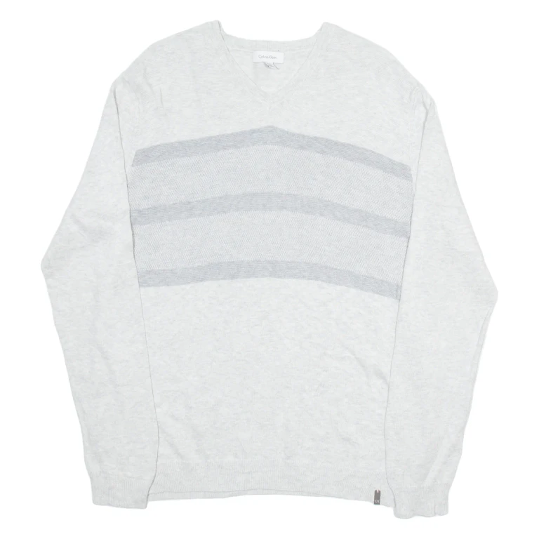 CALVIN KLEIN Mens Jumper Grey V-Neck Tight Knit M