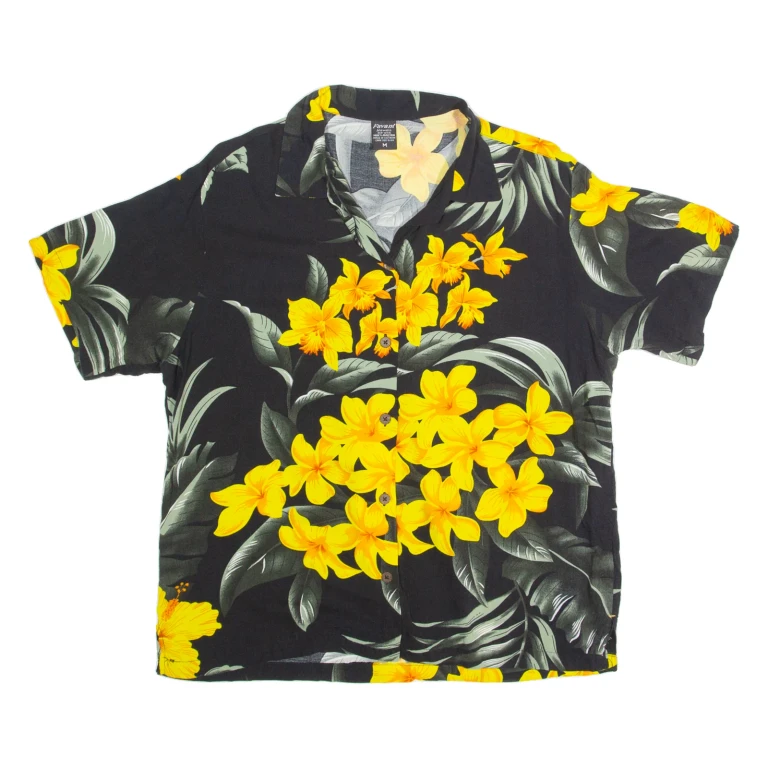 FAVANT Hawaiian Womens Printed Shirt Black Collared 90s Floral M