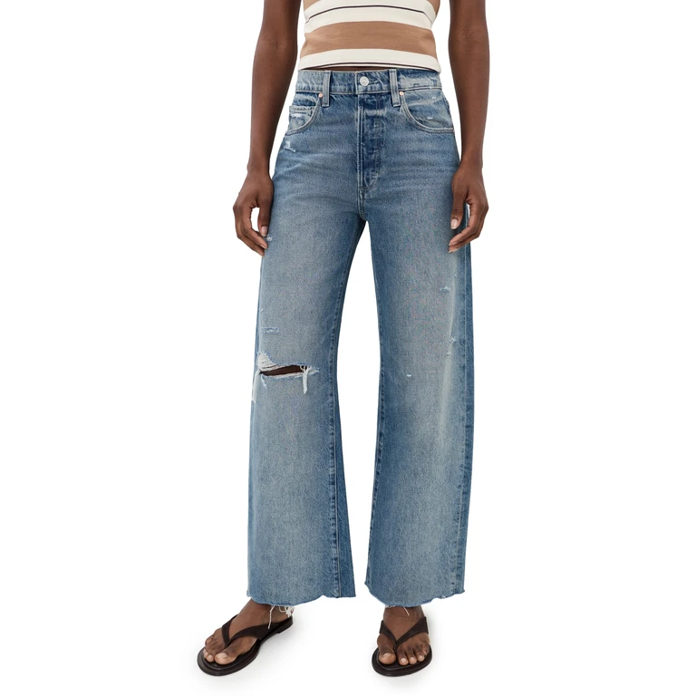 PAIGE Arellia Skimmer Covered Button Fly Wide Leg Jeans Terazzo Destructed 32